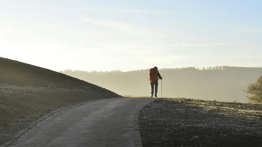 Ensam vandrare längs Camino de Santiago.