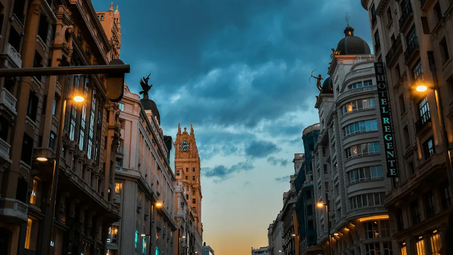 Staden Madrid under natten.