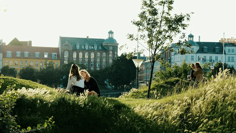 Två personer som sitter i en park.