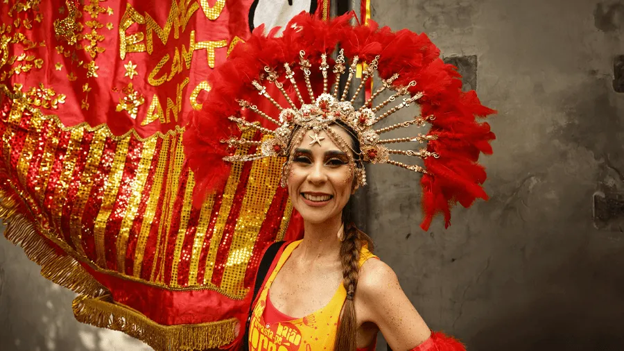 En kvinna på karnevalen i Rio, en av många festivaler i världen.