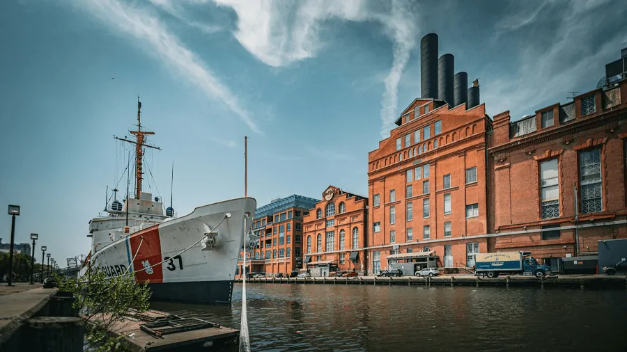 Hamn i Baltimore, Maryland.