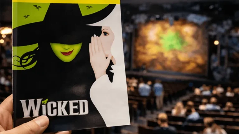 En person som ska köpa biljetter till Broadway för att se Wicked, en känd Broadway teater.