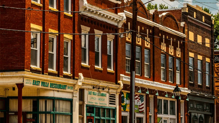 Husbyggnader i Richmond i Virginia.