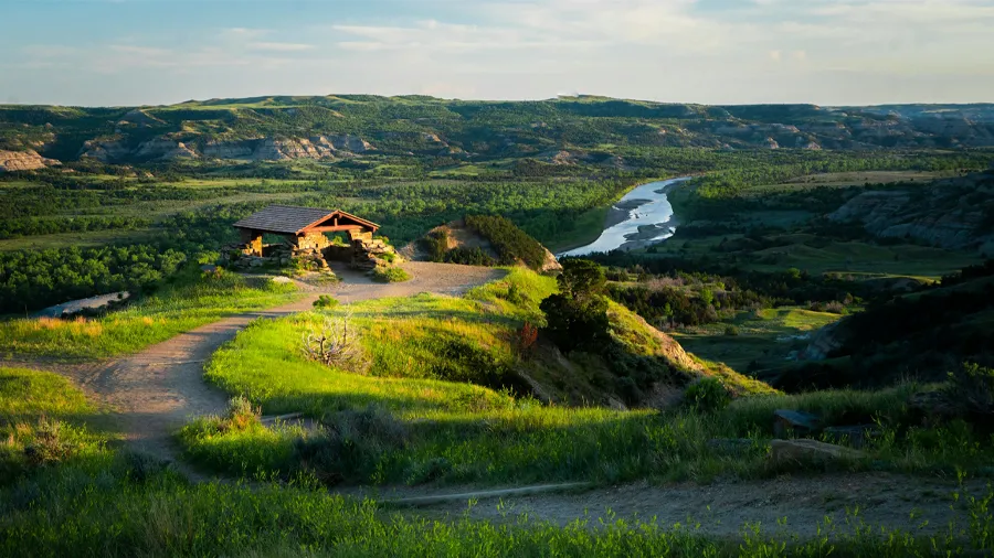 Rastplats på Theodore Roosevelt national park i North Dakota i USA.