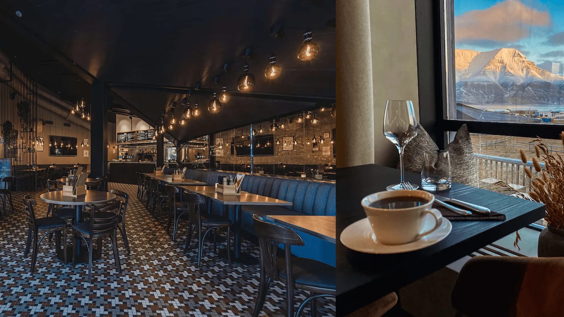 Restaurangen och utsikt över Svalbard.