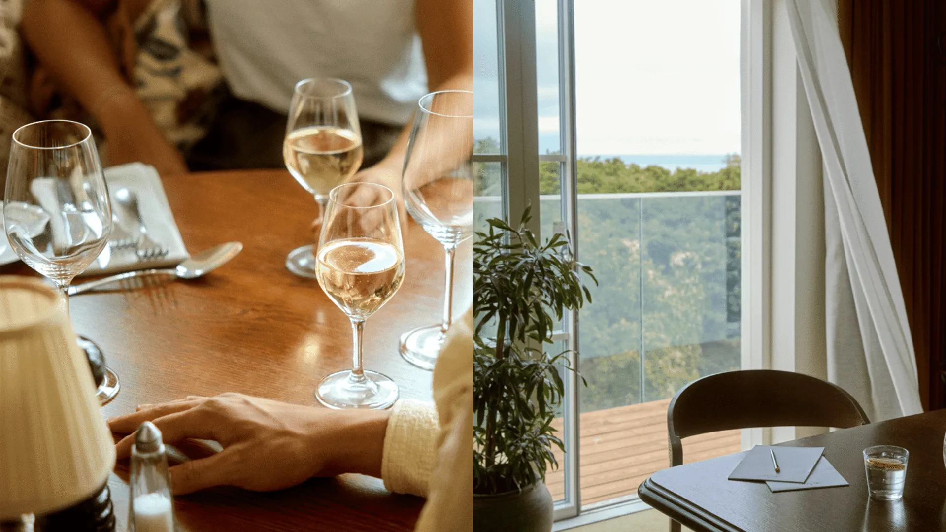 Samtal över ett glas vin och ett konferensrum med utsikt.
