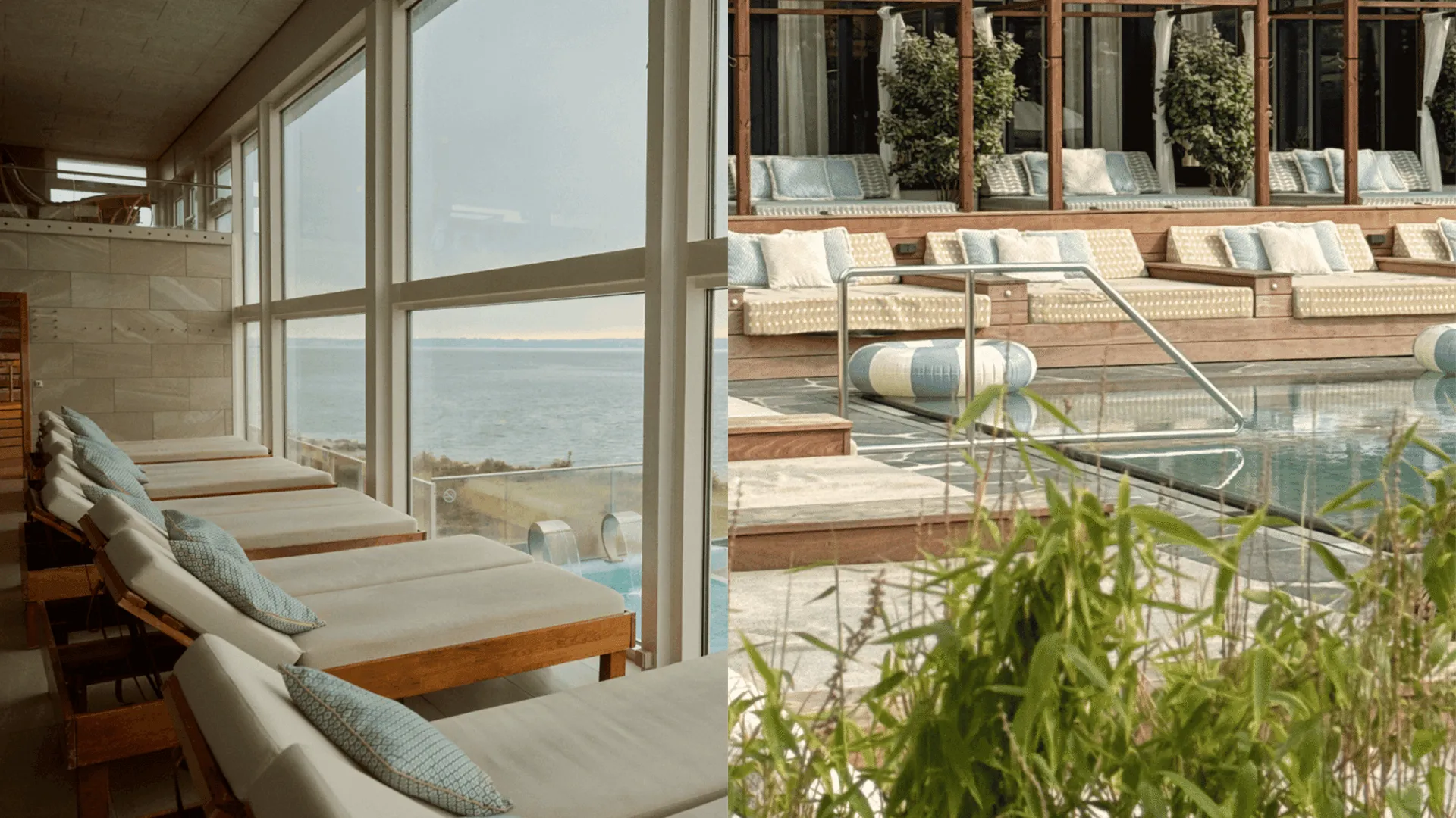 Soffor med utsikt och poolområde på Marienlyst Strandhotel.